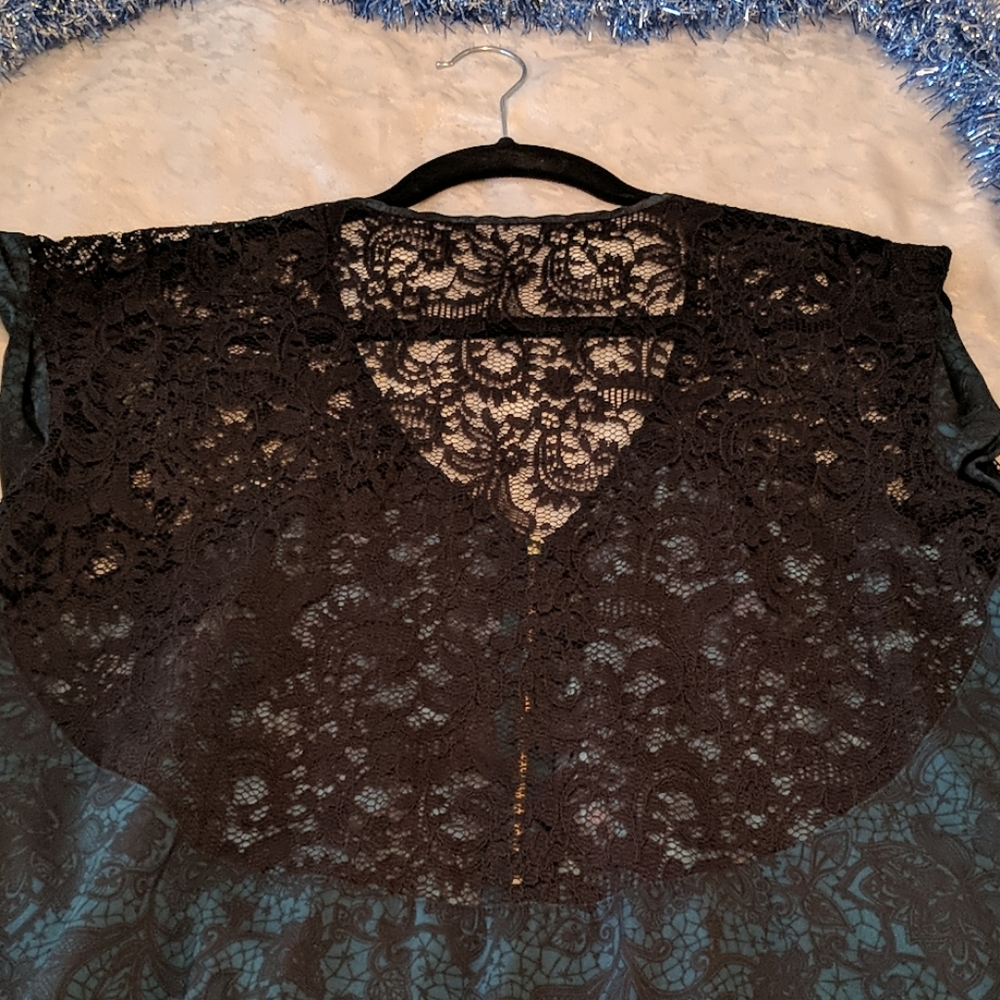 Black and Forest Green with lace blouse